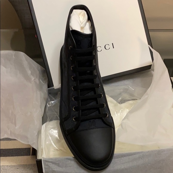 Navy Blue Mens Gucci Canvas High Tops - Picture 4 of 8